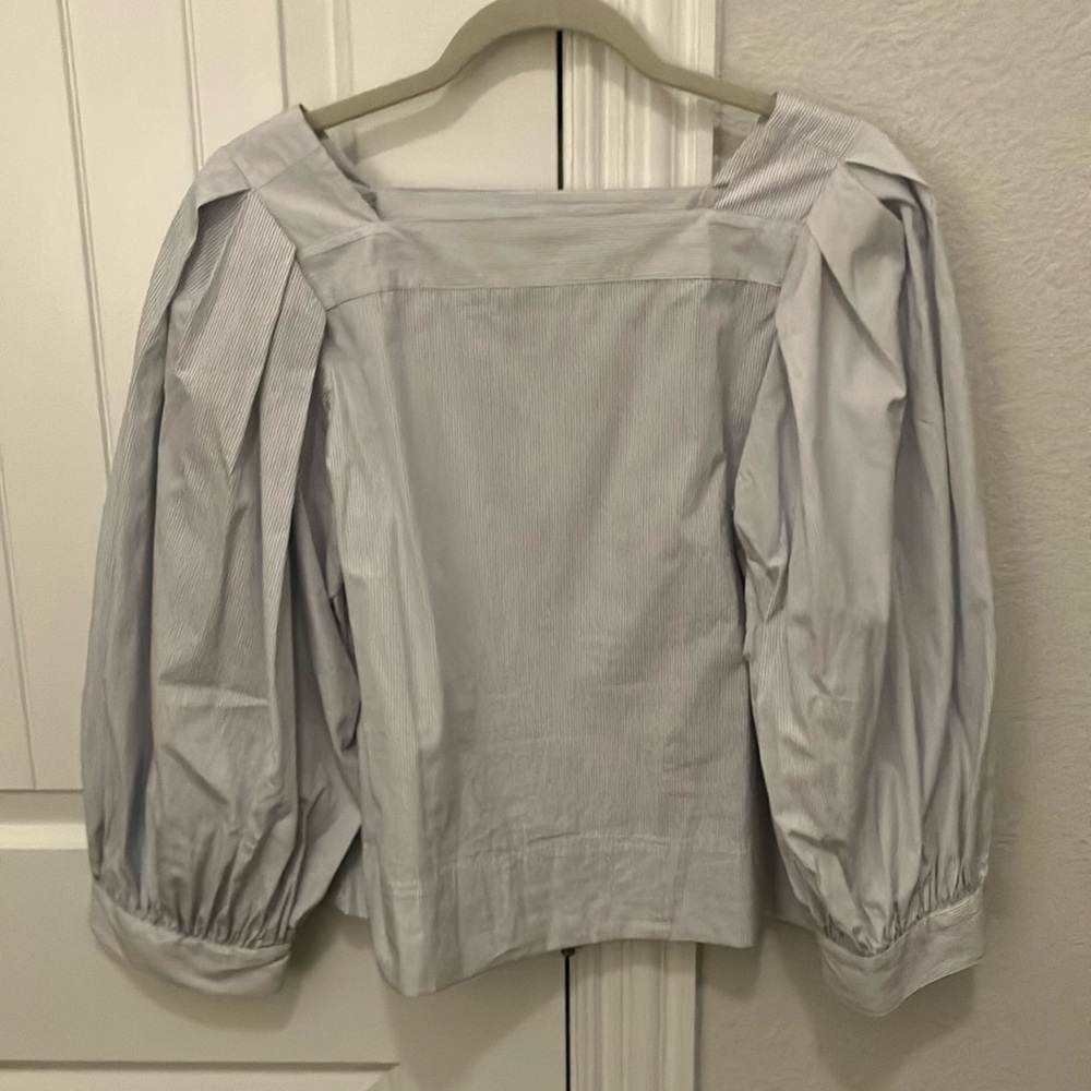 J. Crew Striped Blue Puff Sleeve Blouse